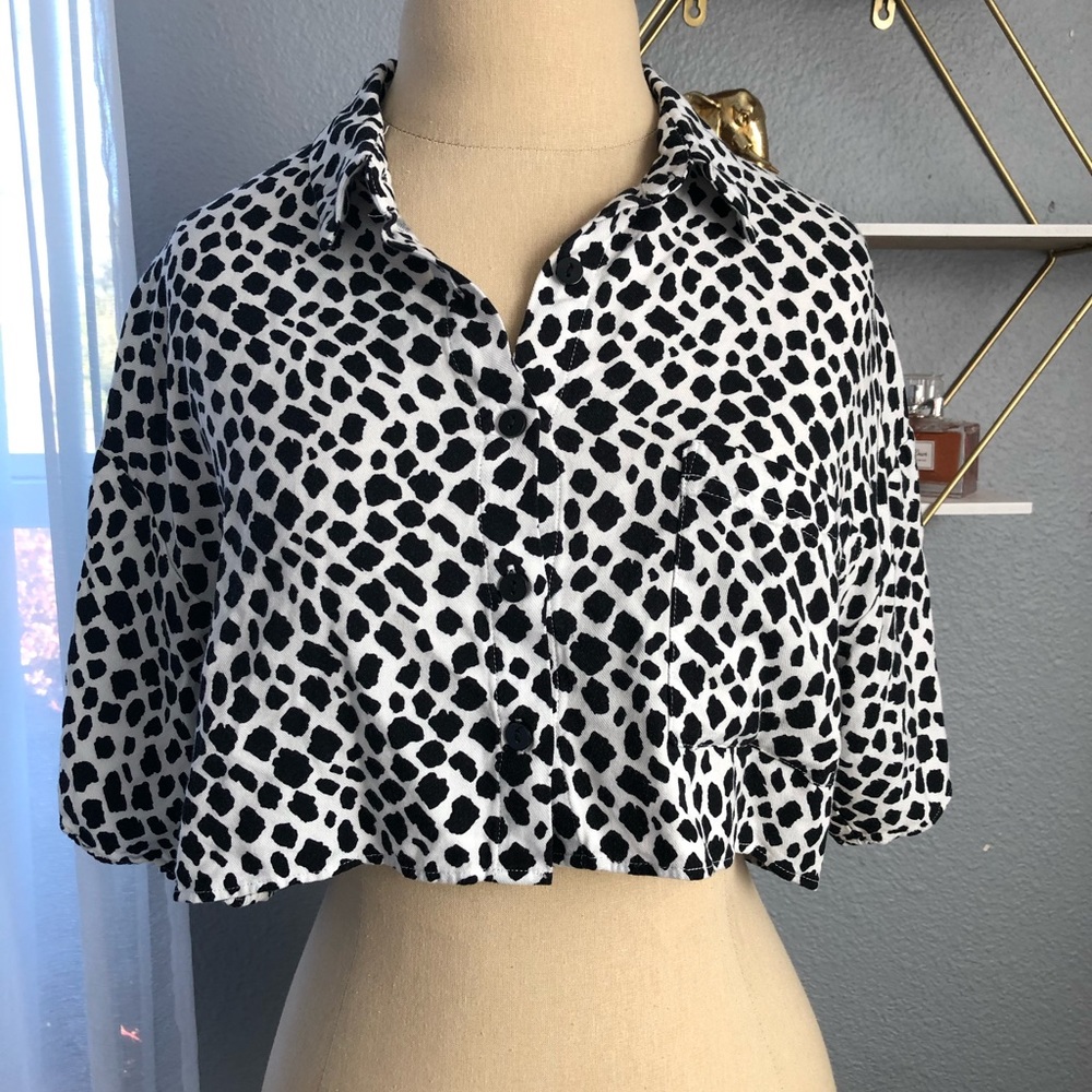 Cow print cropped button down